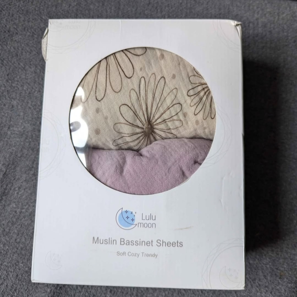 Brand New Muslin Bassinet Sheets - Cream and Purple